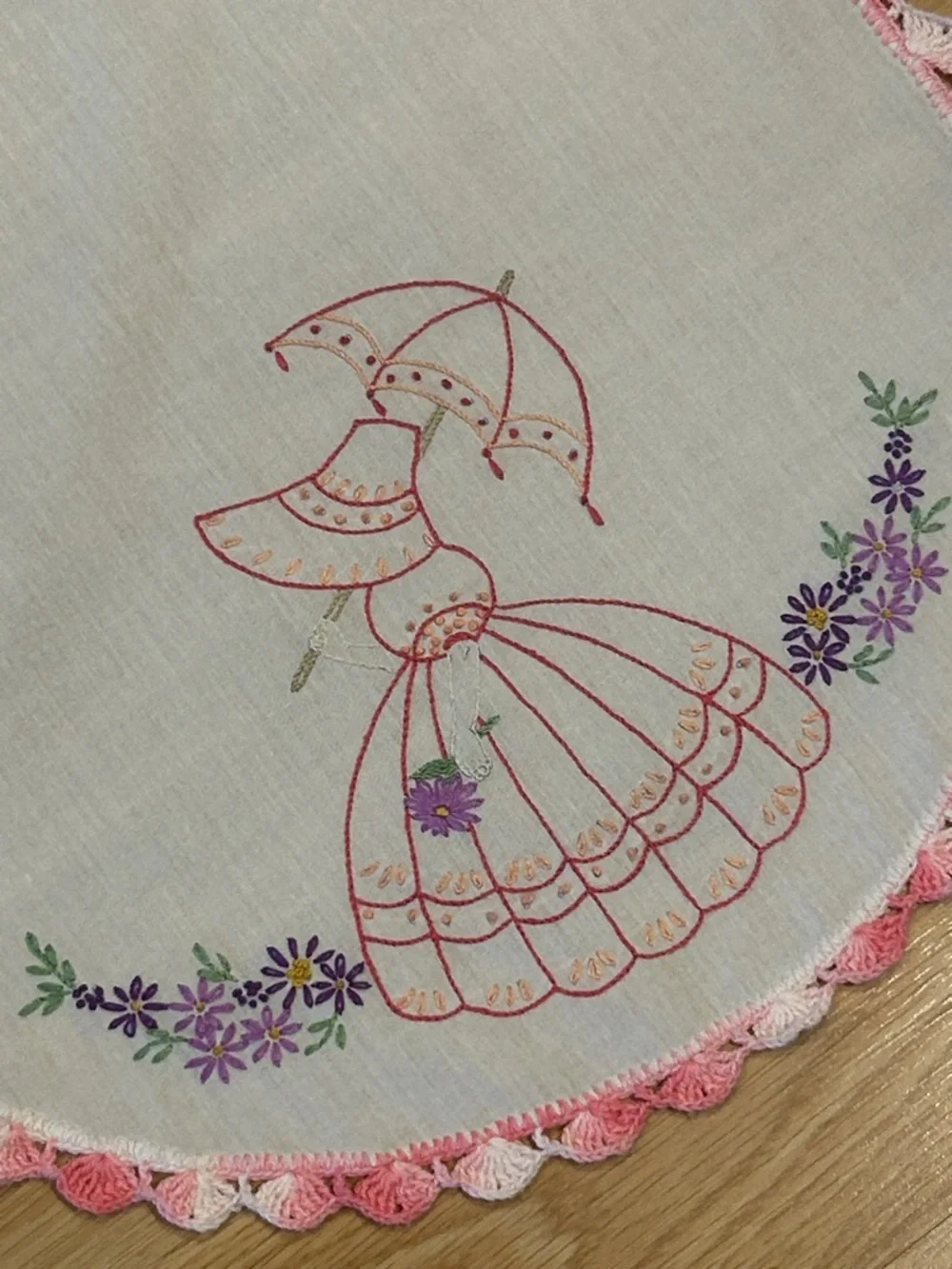 Embroidered Vintage-Style Table Runners - Floral & Pink Trim Qty 2 - Picture 14 of 14